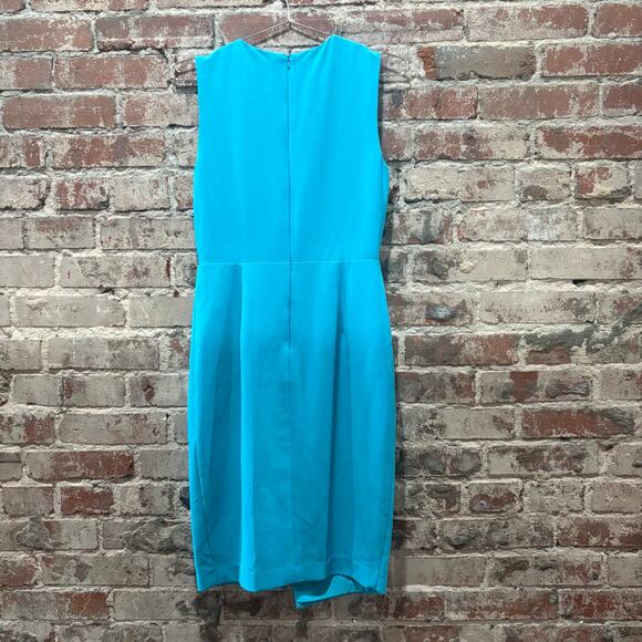 BLACK HALO Nora Teal Blue Sleeveless Sheath Faux Wrap Dress Size 10 - Picture 10 of 10